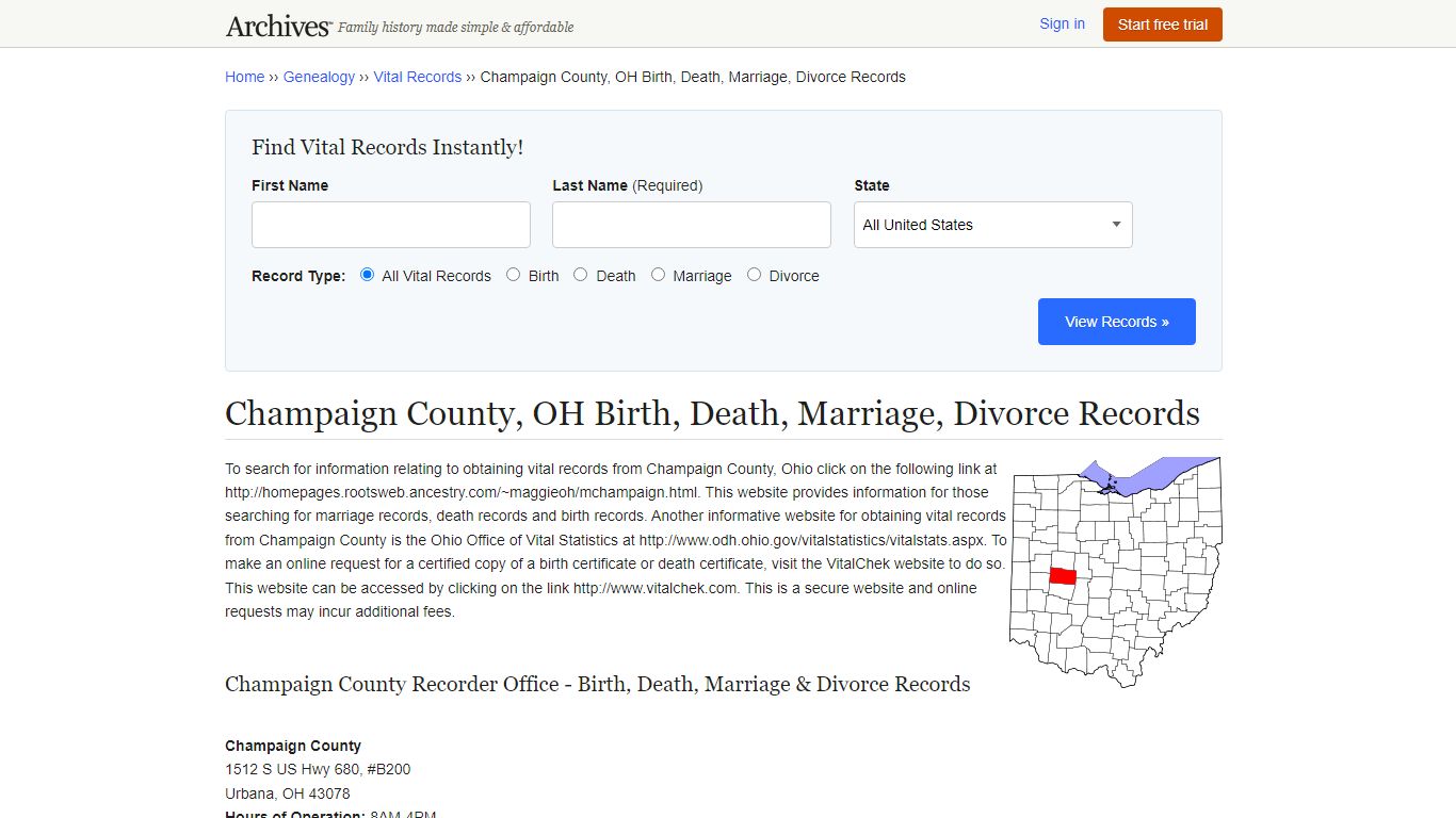 Champaign County, OH Birth, Death, Marriage, Divorce Records