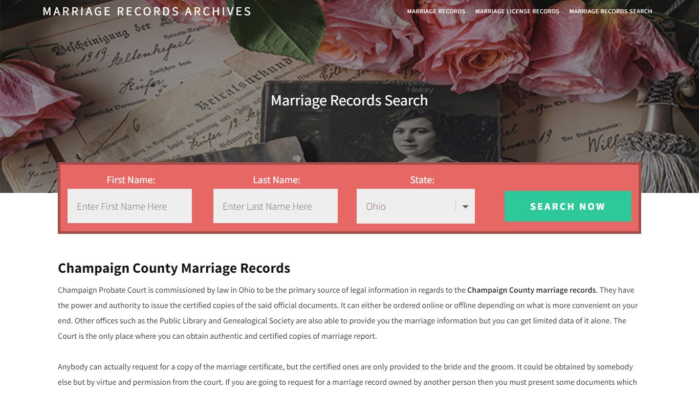 Champaign County Marriage Records | Enter Name and Search