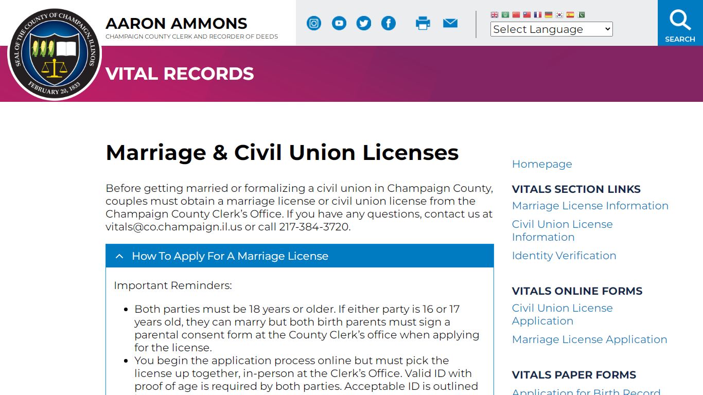 Marriage & Civil Union Licenses | Champaign County Clerk