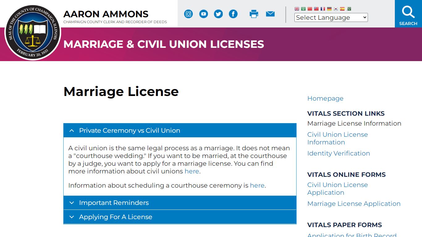 Marriage License | Champaign County Clerk