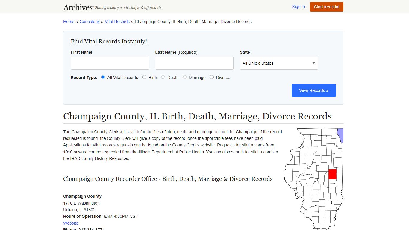 Champaign County, IL Birth, Death, Marriage, Divorce Records